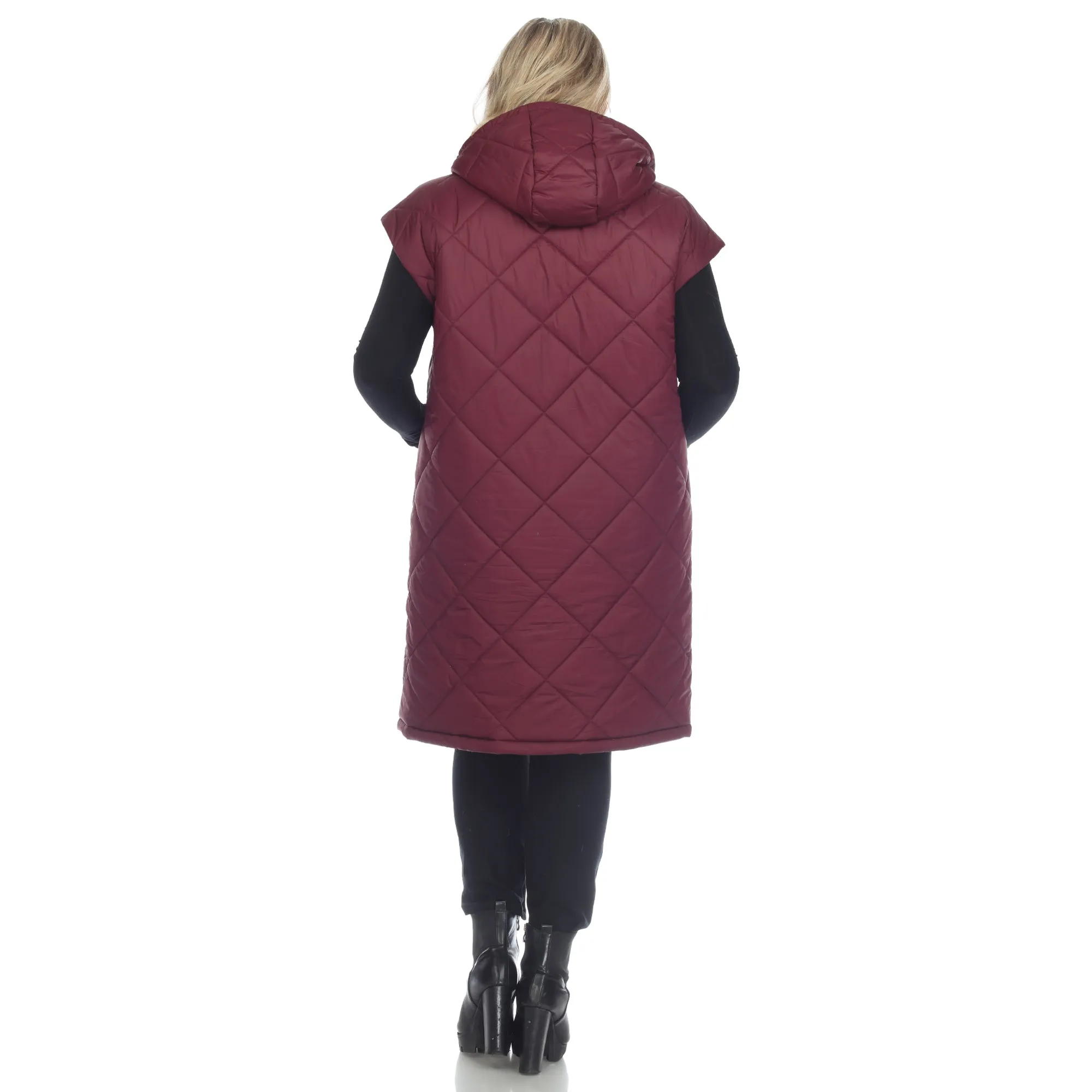 Diamond Quilted Hooded Puffer Vest - Plus