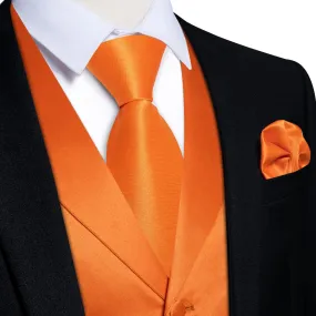 DiBanGu Tuxedo Waistcoat Deep Carrot Orange Solid Notched Collar Mens Business Casual Vest