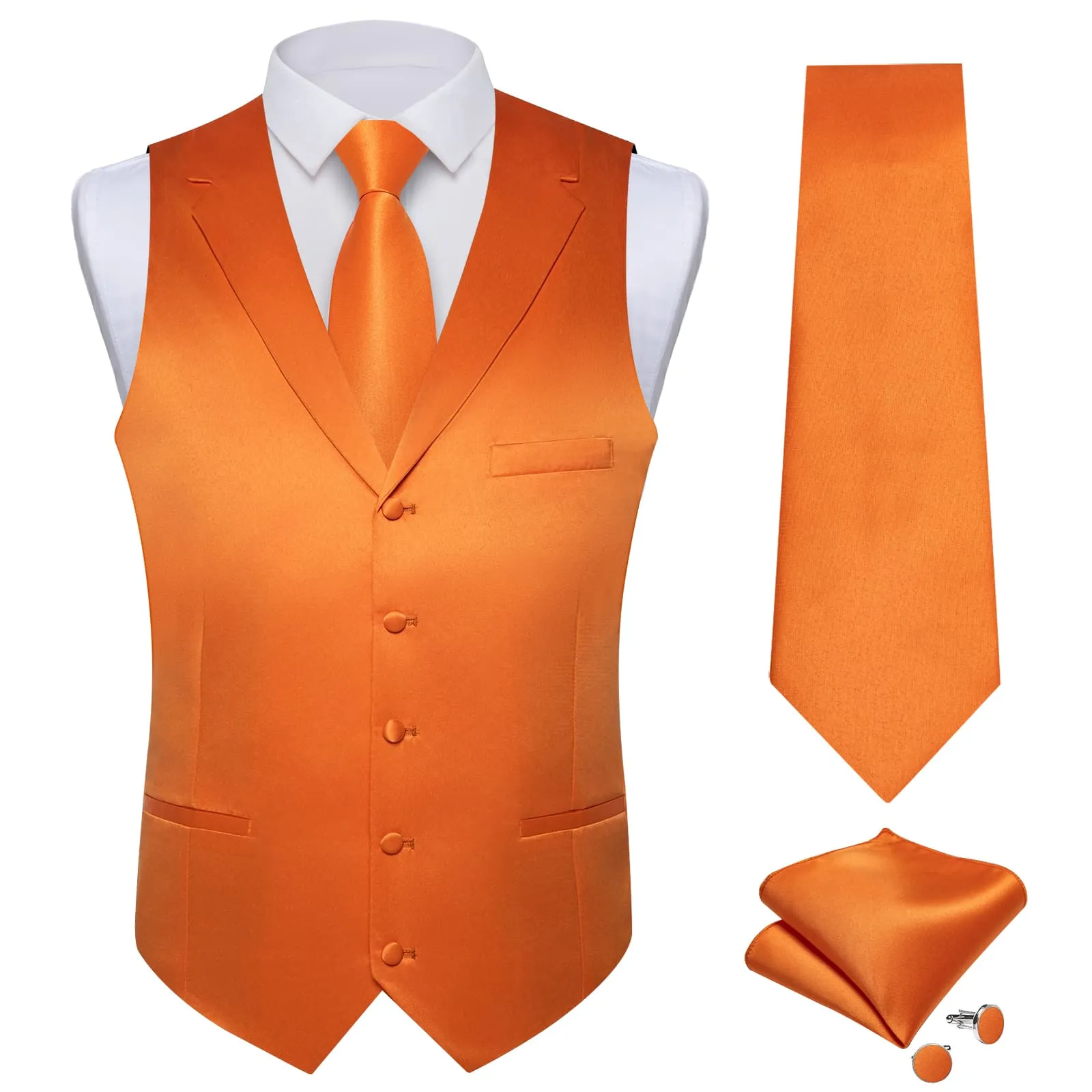 DiBanGu Tuxedo Waistcoat Deep Carrot Orange Solid Notched Collar Mens Business Casual Vest