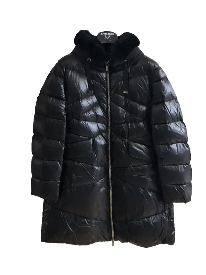 Diego M Milano Black Long  Down Jacket With Trimming 231P T931 OTM Col 999