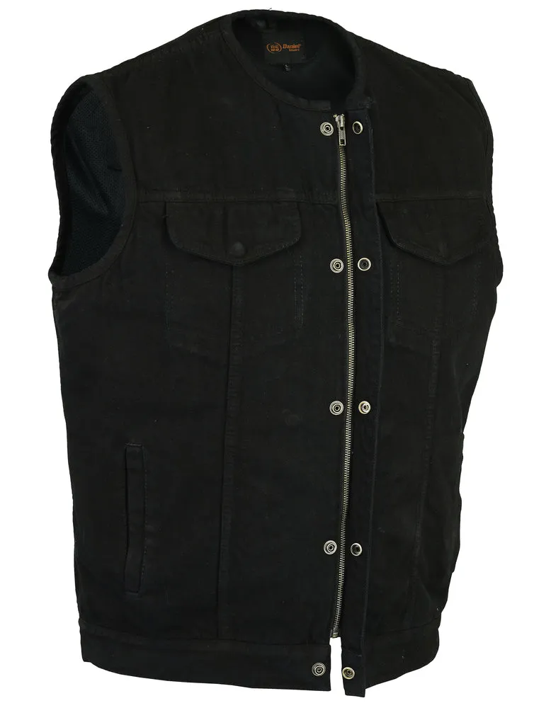 DM981BK Concealed Snaps, Denim Vest, Hidden Zipper, w/o Collar