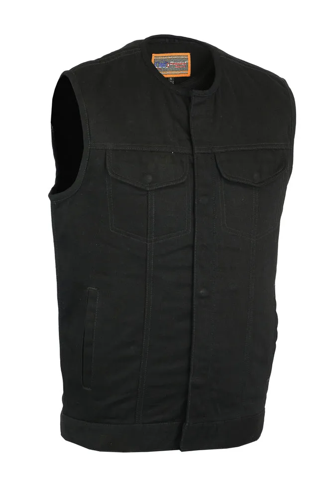 DM981BK Concealed Snaps, Denim Vest, Hidden Zipper, w/o Collar