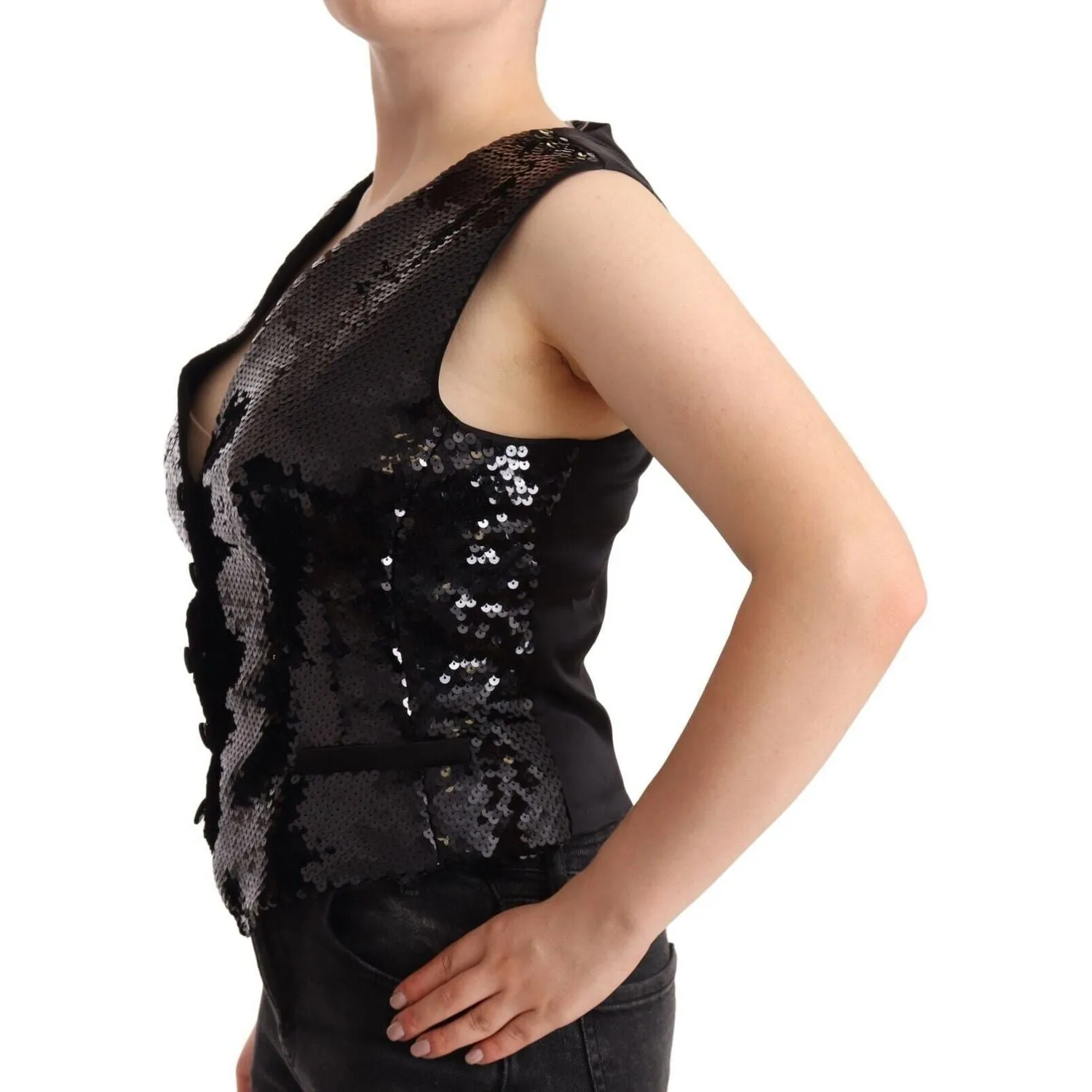 Dolce & Gabbana Elegant Black Sequined Sleeveless Vest Top