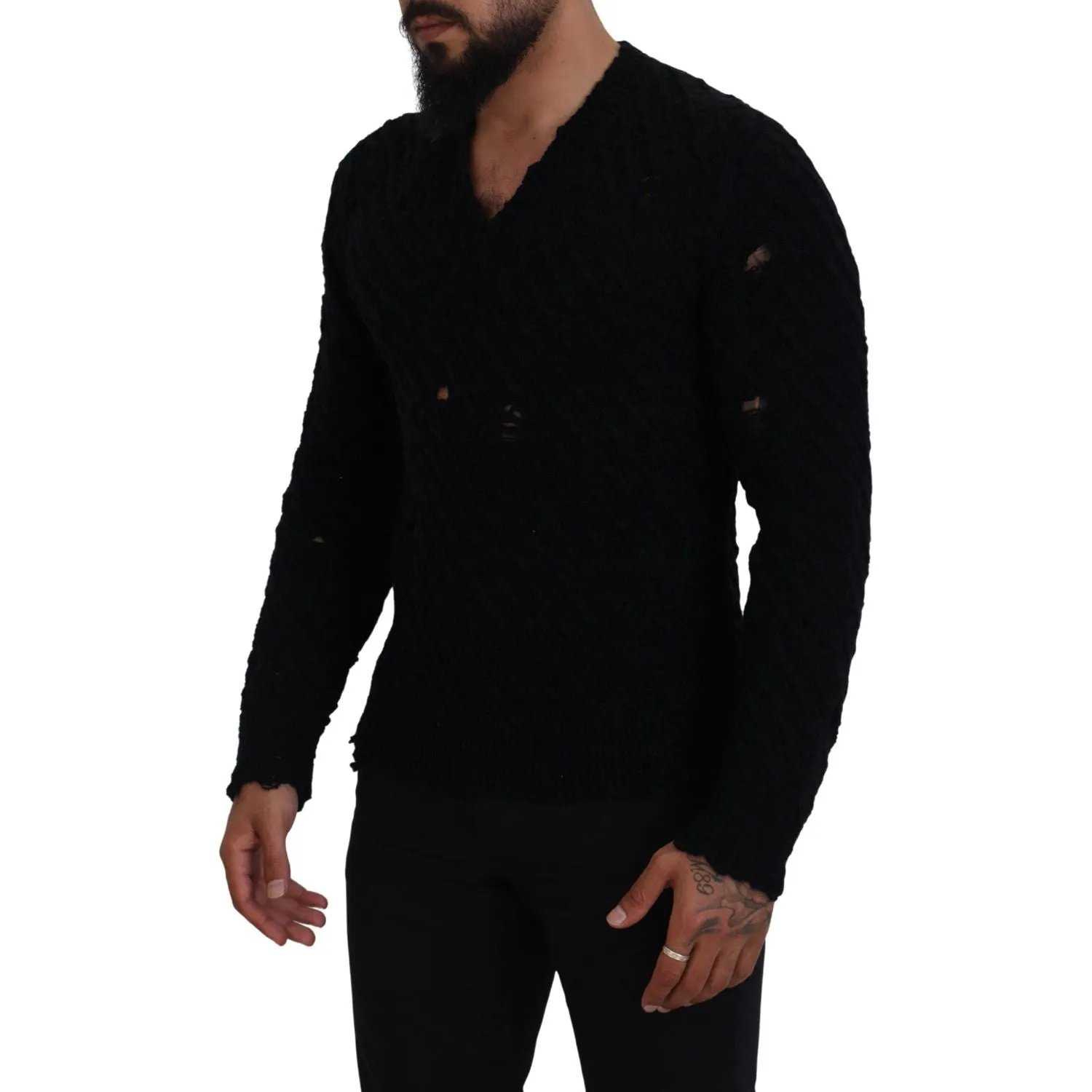 Dolce & Gabbana Elegant Black Wool-Blend V-Neck Sweater