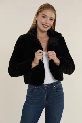 Dolce Cabo Plush Faux Fur Notch Collar Jacket - Black