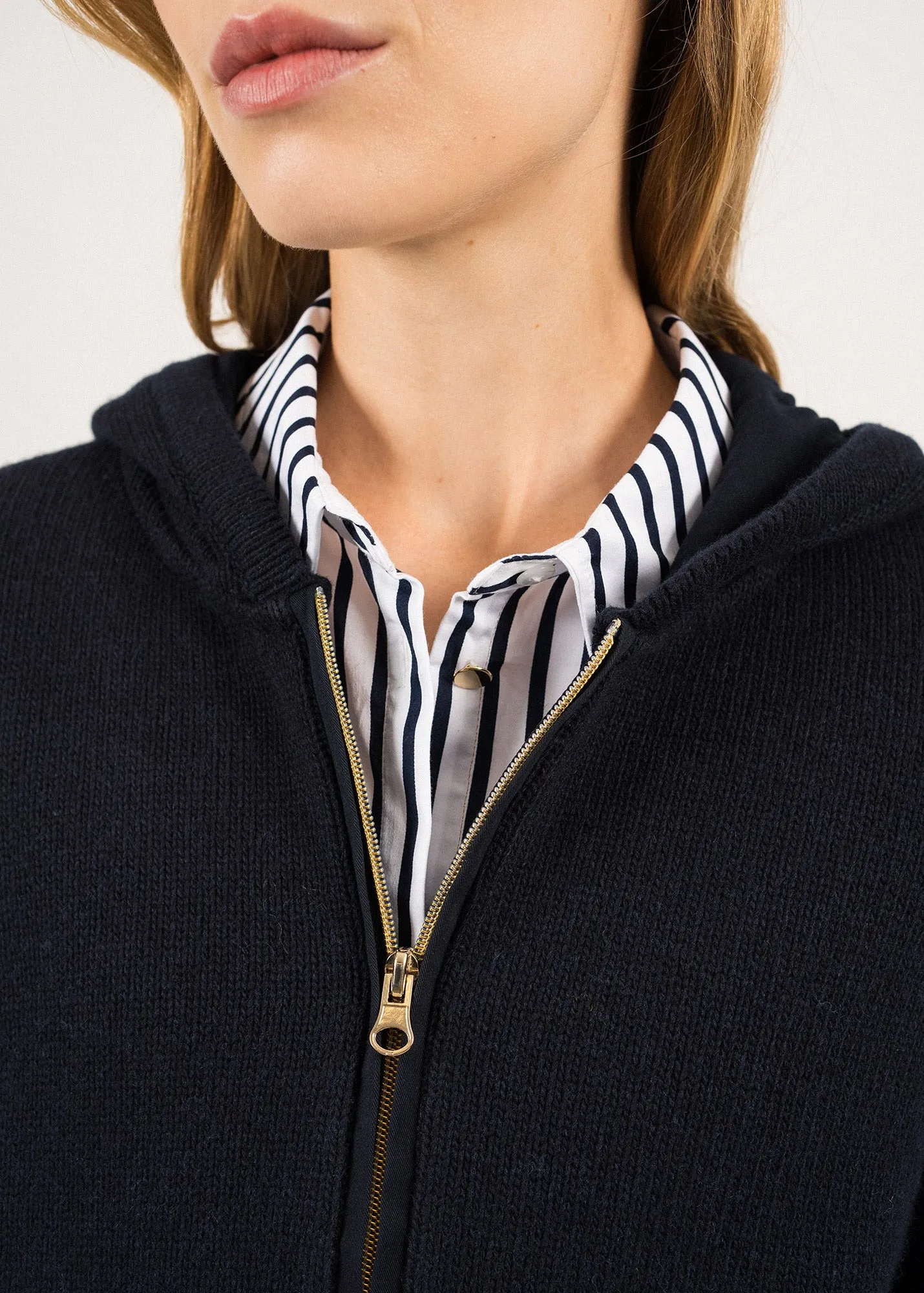 Dublin Hooded Cardigan - in wool and cotton (NAVY)