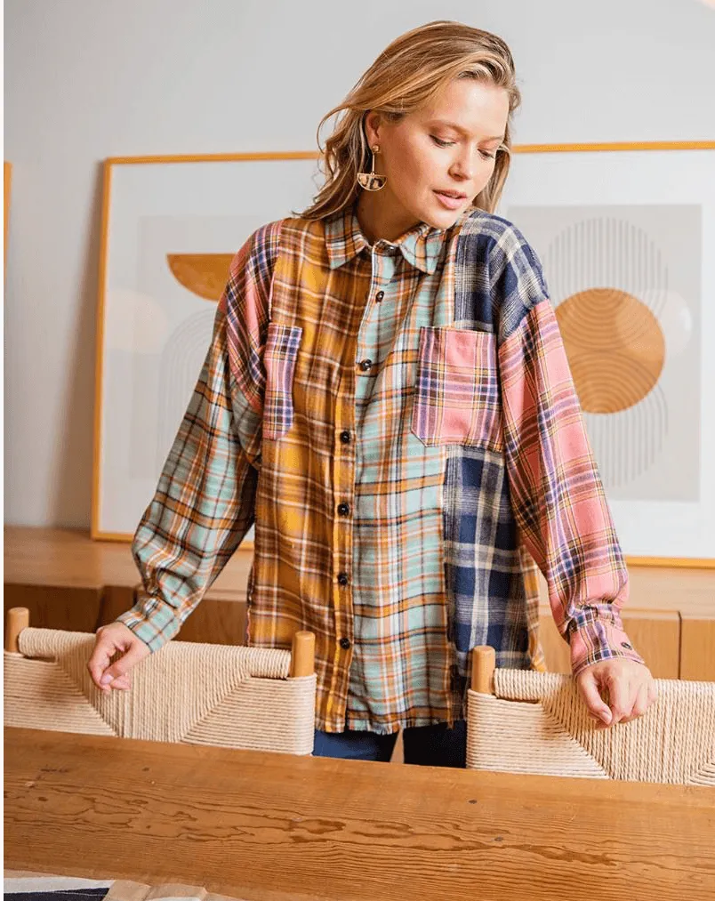 Easel PLAID MIX N MATCH BUTTON DOWN SHIRT