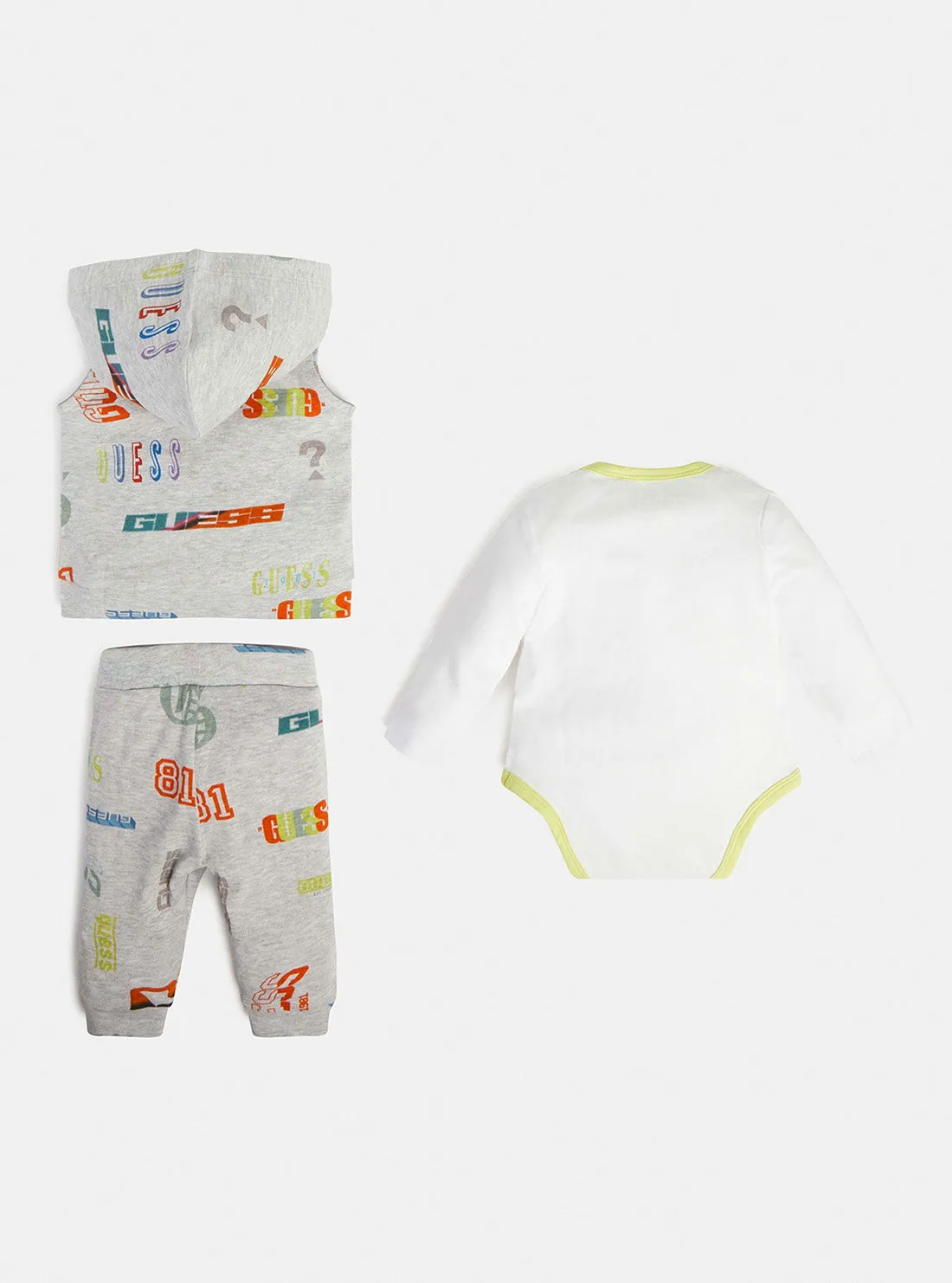 Eco Yellow Logo Hooded Vest Onesie And Pants 3-Piece Set (0-12m)