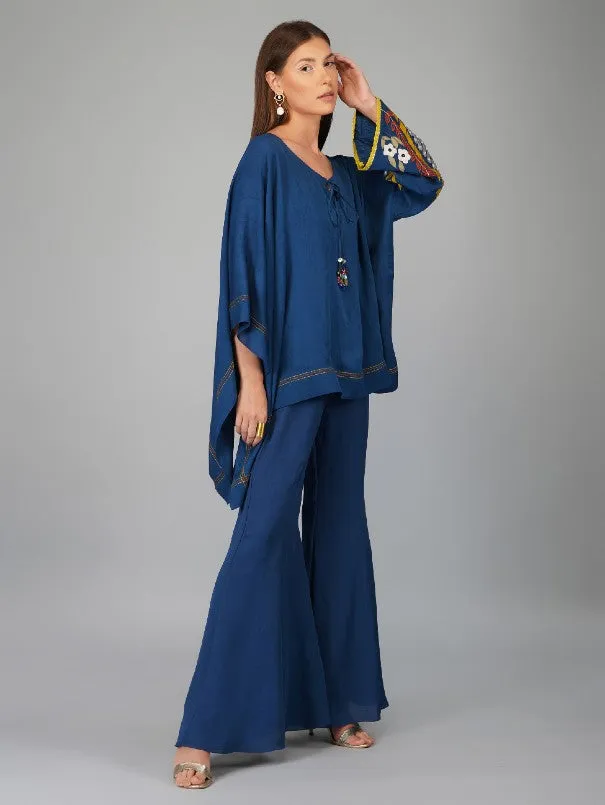 Egyptian Blue Georgette Kaftan Cape Set (Set of 3)