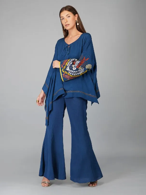 Egyptian Blue Georgette Kaftan Cape Set (Set of 3)