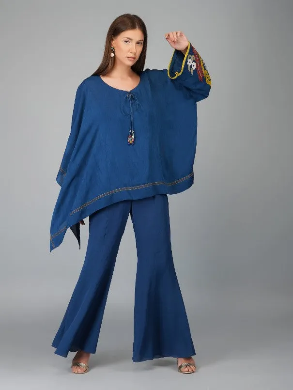 Egyptian Blue Georgette Kaftan Cape Set (Set of 3)