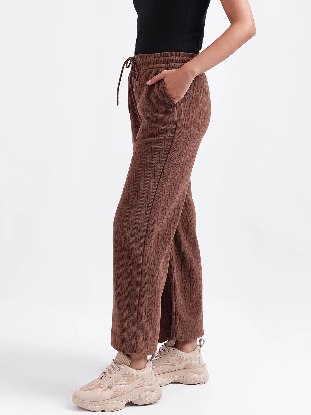 Elle Women Brown Solid Relaxed Fit Sweatpant