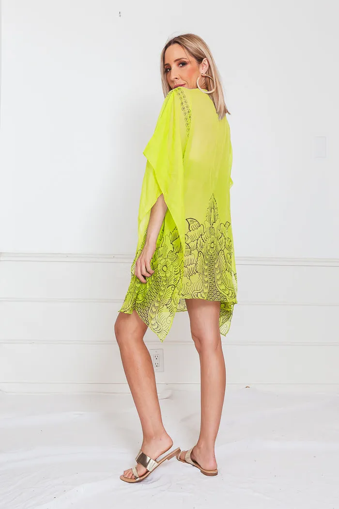 Embellished Beach Cover-Up Tunic - Lime