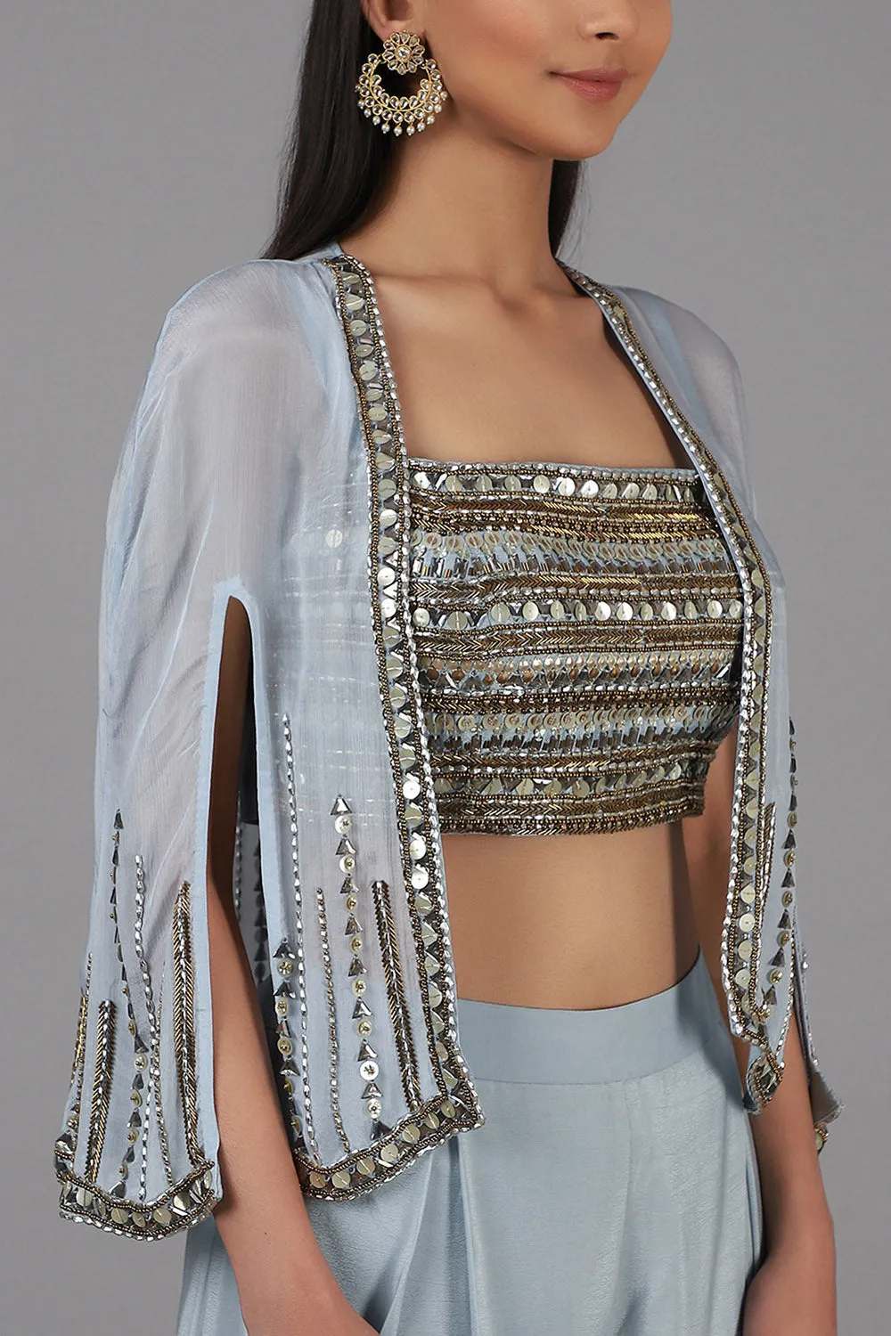 Embellished Dusky Aqua Cape Set