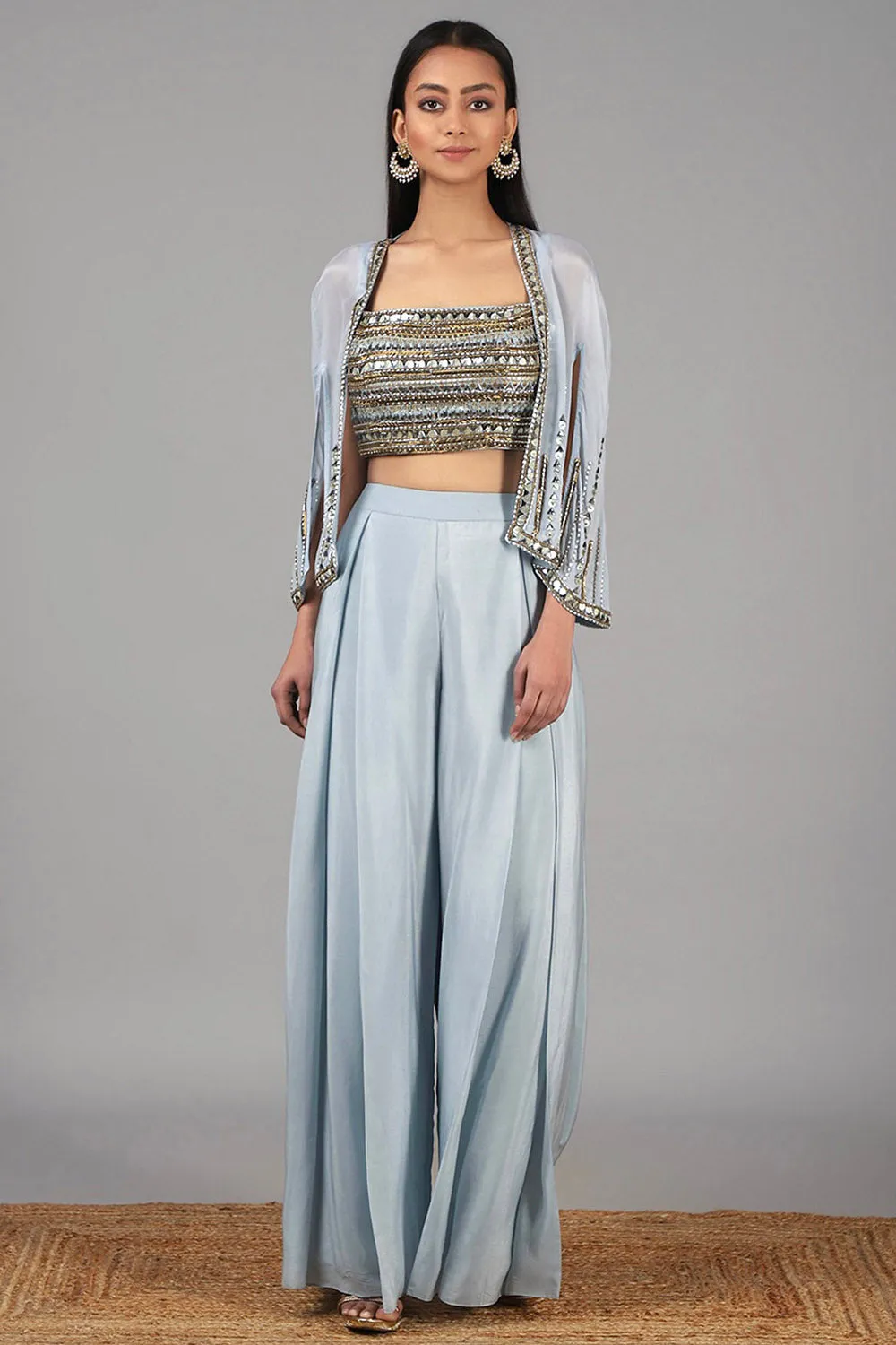 Embellished Dusky Aqua Cape Set