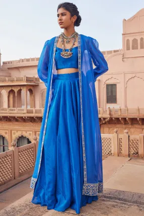 Embroidered Electric Blue Chanderi Silk Co-Ord Set