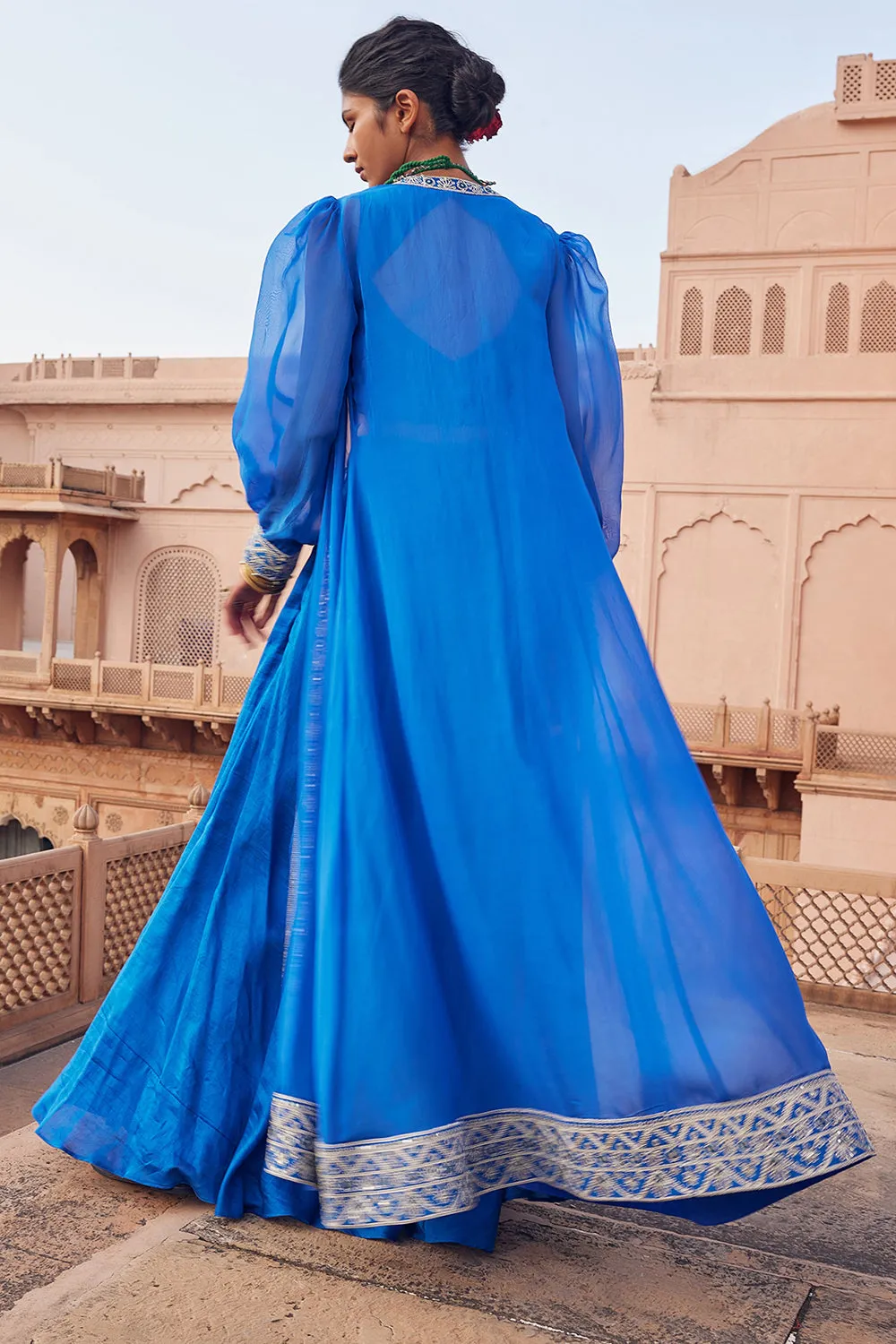 Embroidered Electric Blue Chanderi Silk Co-Ord Set