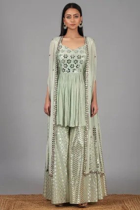 Embroidered Muted Green Sharara Set