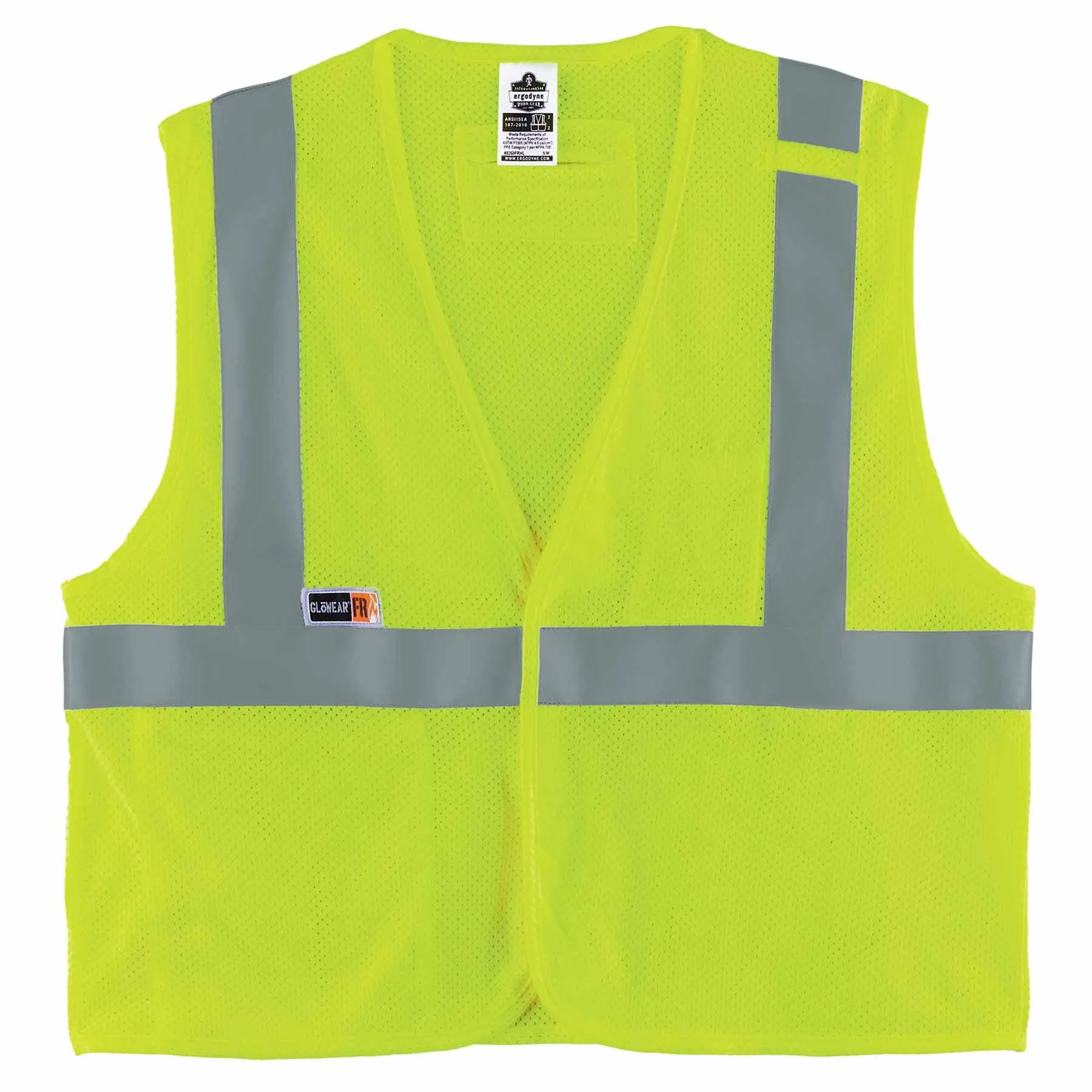 Ergodyne 21869 8263FRHL 4XL/5XL Lime Class 2 FR Safety Vest - H L - Economy