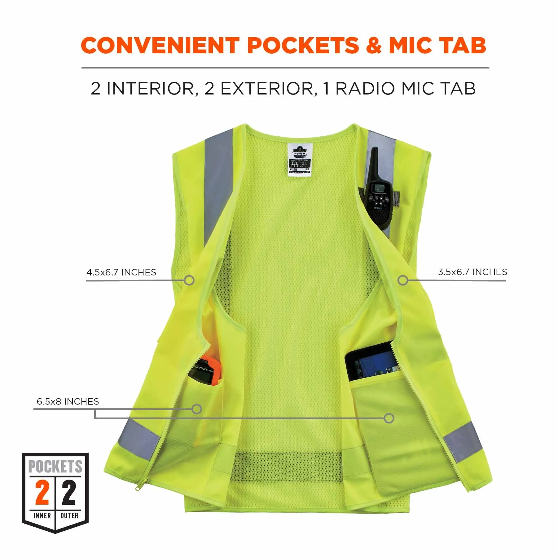 Ergodyne 24508 8249Z-S 4XL Lime Class 2 Economy Surveyors Vest - Single Size