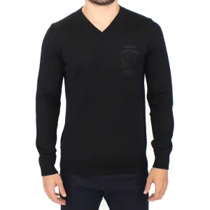 Ermanno Scervino Elegant Black V-Neck Wool Blend Sweater