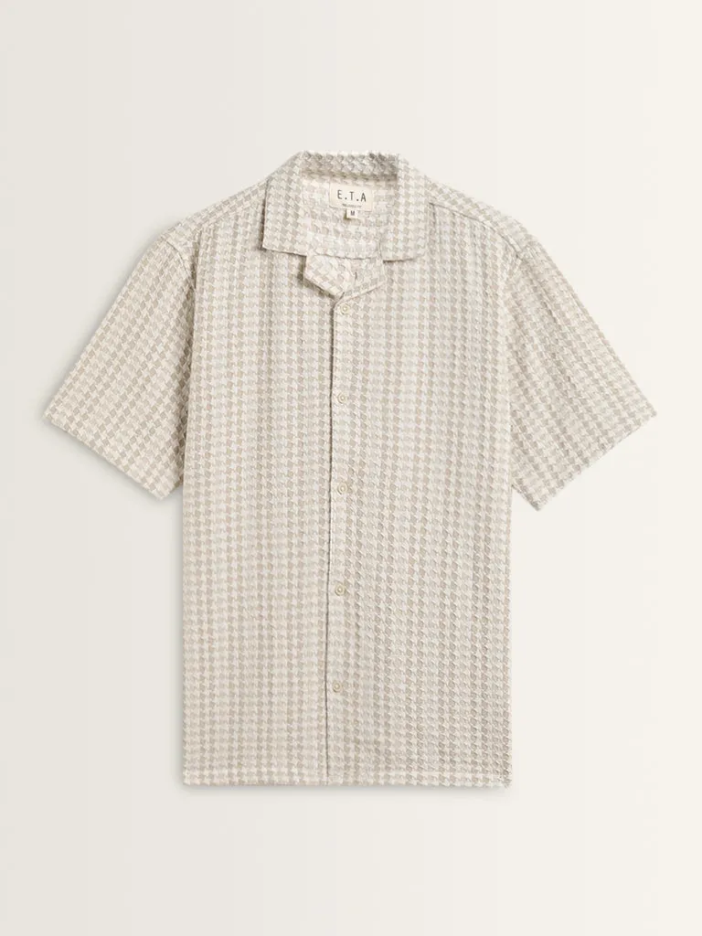 ETA Beige Houndstooth Design Relaxed-Fit Cotton Shirt