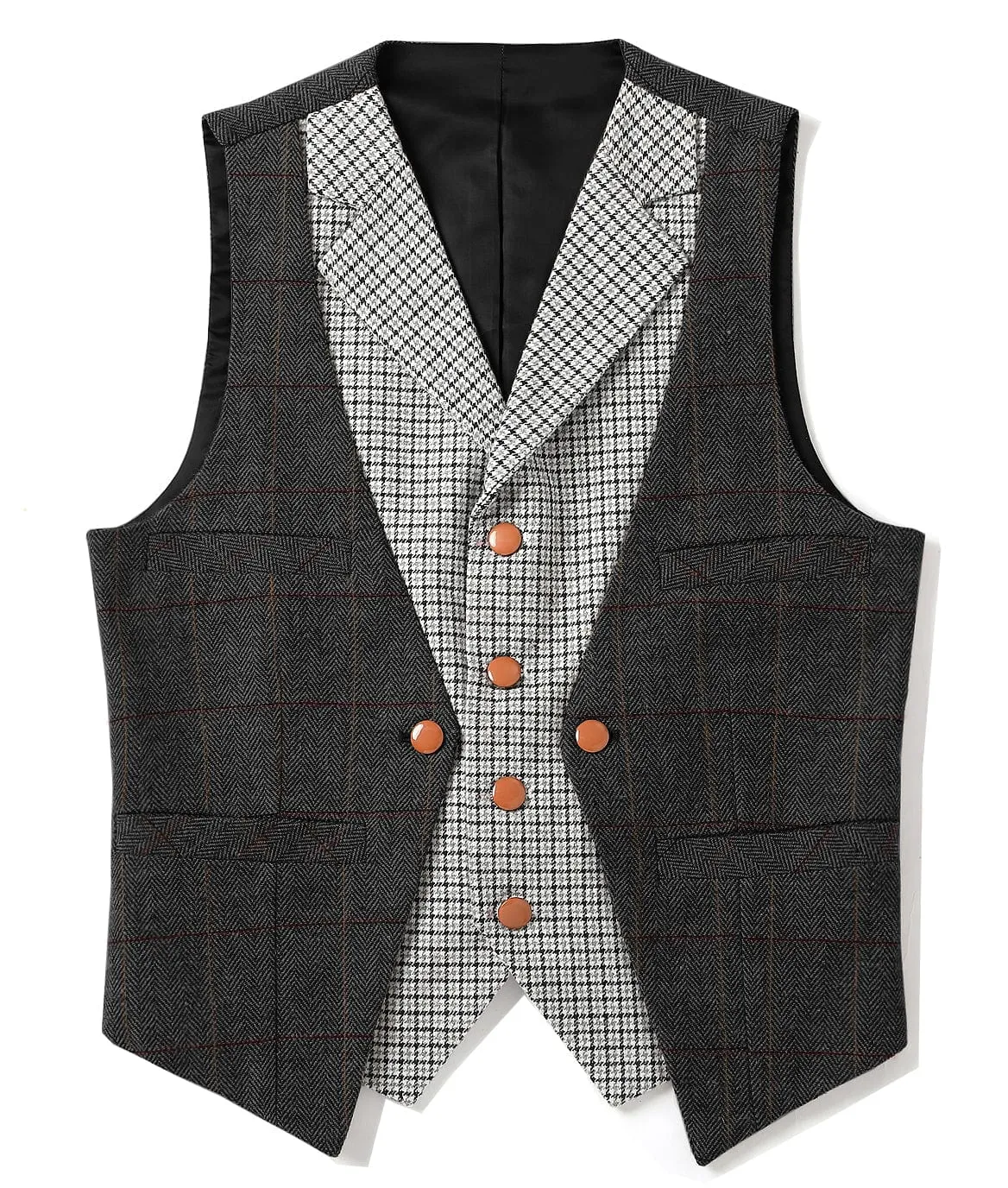 Fashion Men's Suit Vest Herringbone V-Neck Waistcoat