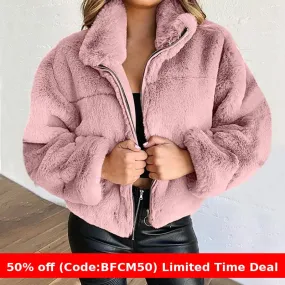 Fashionkova tie outfit Women's Autumn and Winter Rabbit Fur Faux Fur Zipper Cardigan Plush Warm Coat