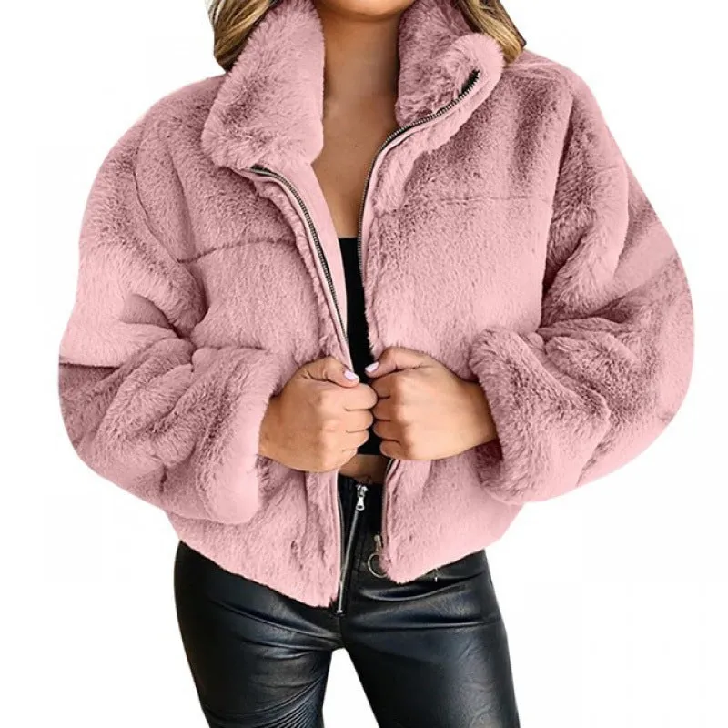 Fashionkova tie outfit Women's Autumn and Winter Rabbit Fur Faux Fur Zipper Cardigan Plush Warm Coat