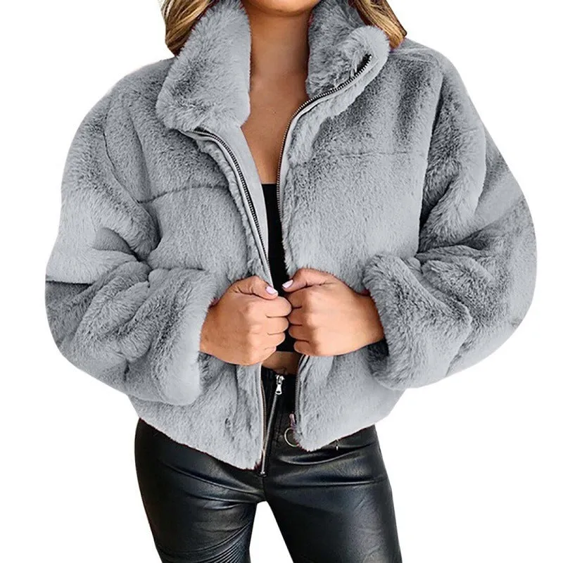 Fashionkova tie outfit Women's Autumn and Winter Rabbit Fur Faux Fur Zipper Cardigan Plush Warm Coat