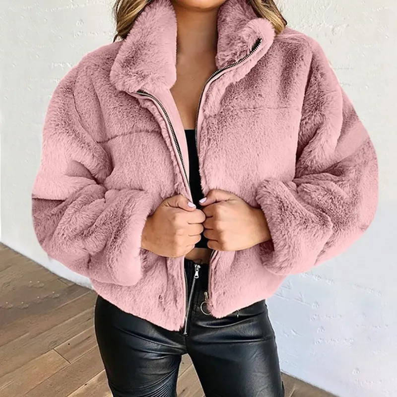 Fashionkova tie outfit Women's Autumn and Winter Rabbit Fur Faux Fur Zipper Cardigan Plush Warm Coat