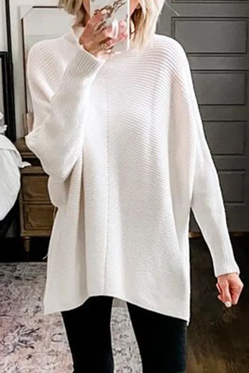 Febedress Solid Turtleneck Ribbed Knit Tunic Sweater