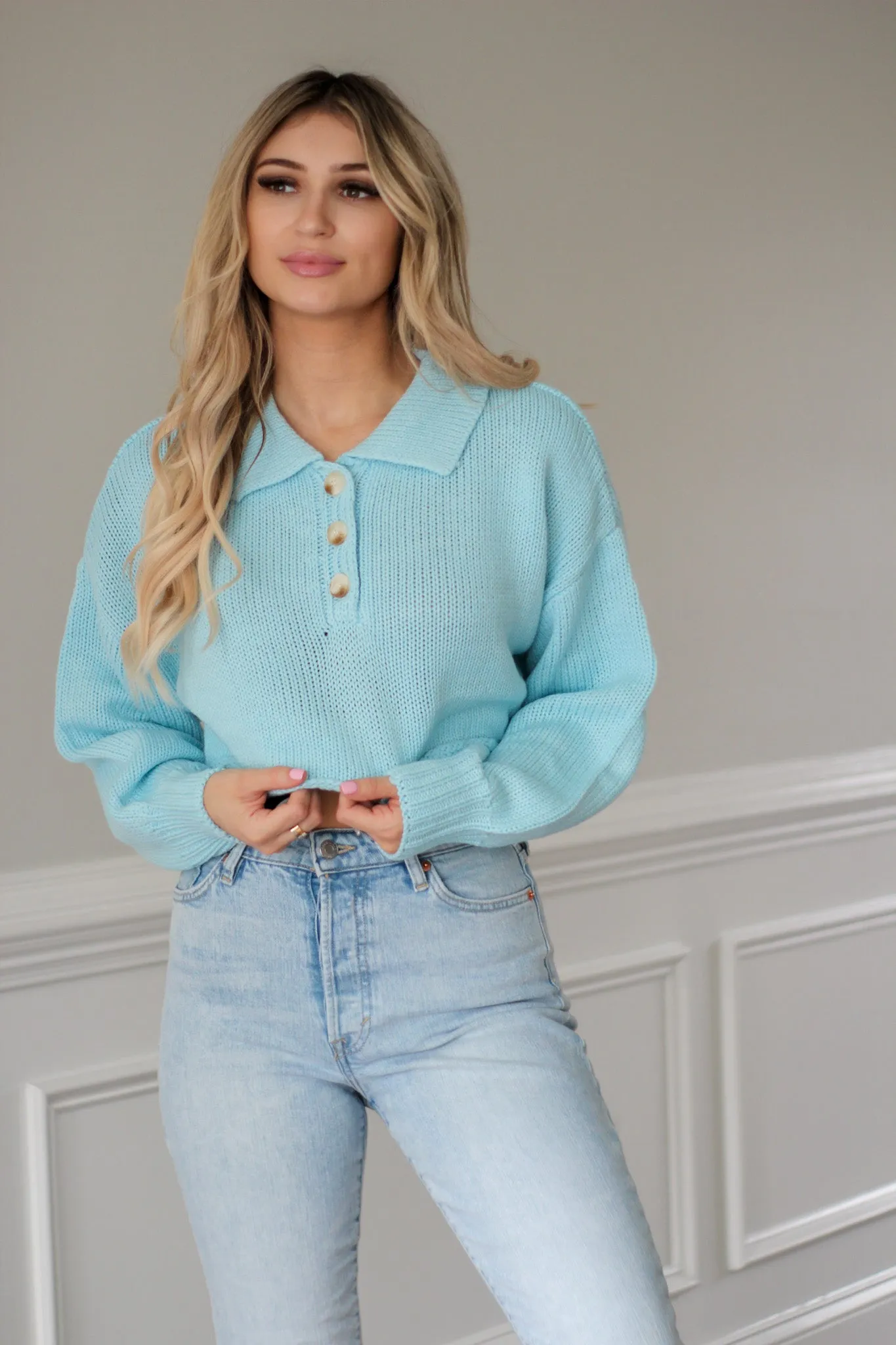 Feeling Cozy Cropped Sweater - Blue