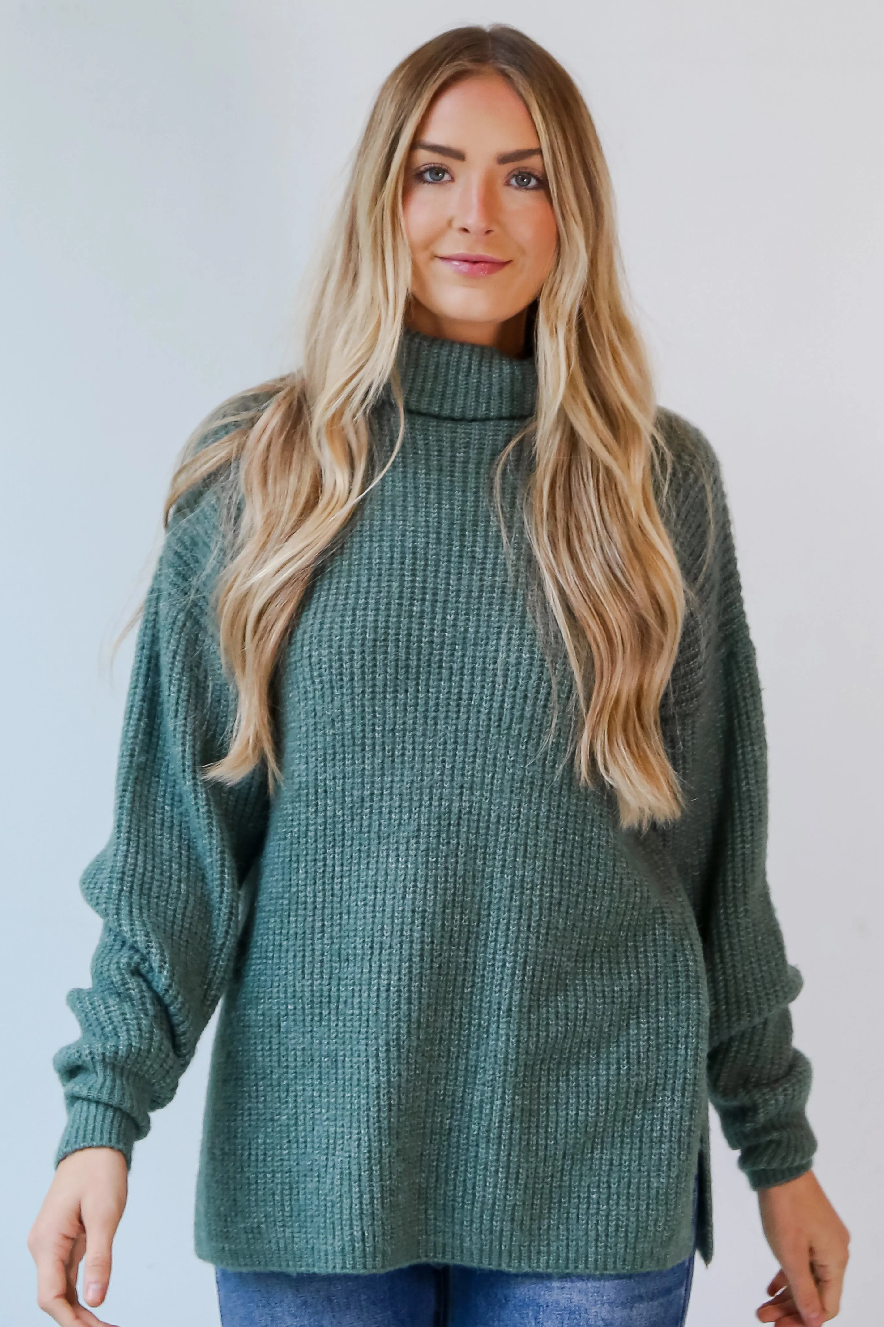 FINAL SALE - Stay Right There Sage Turtleneck Oversized Sweater