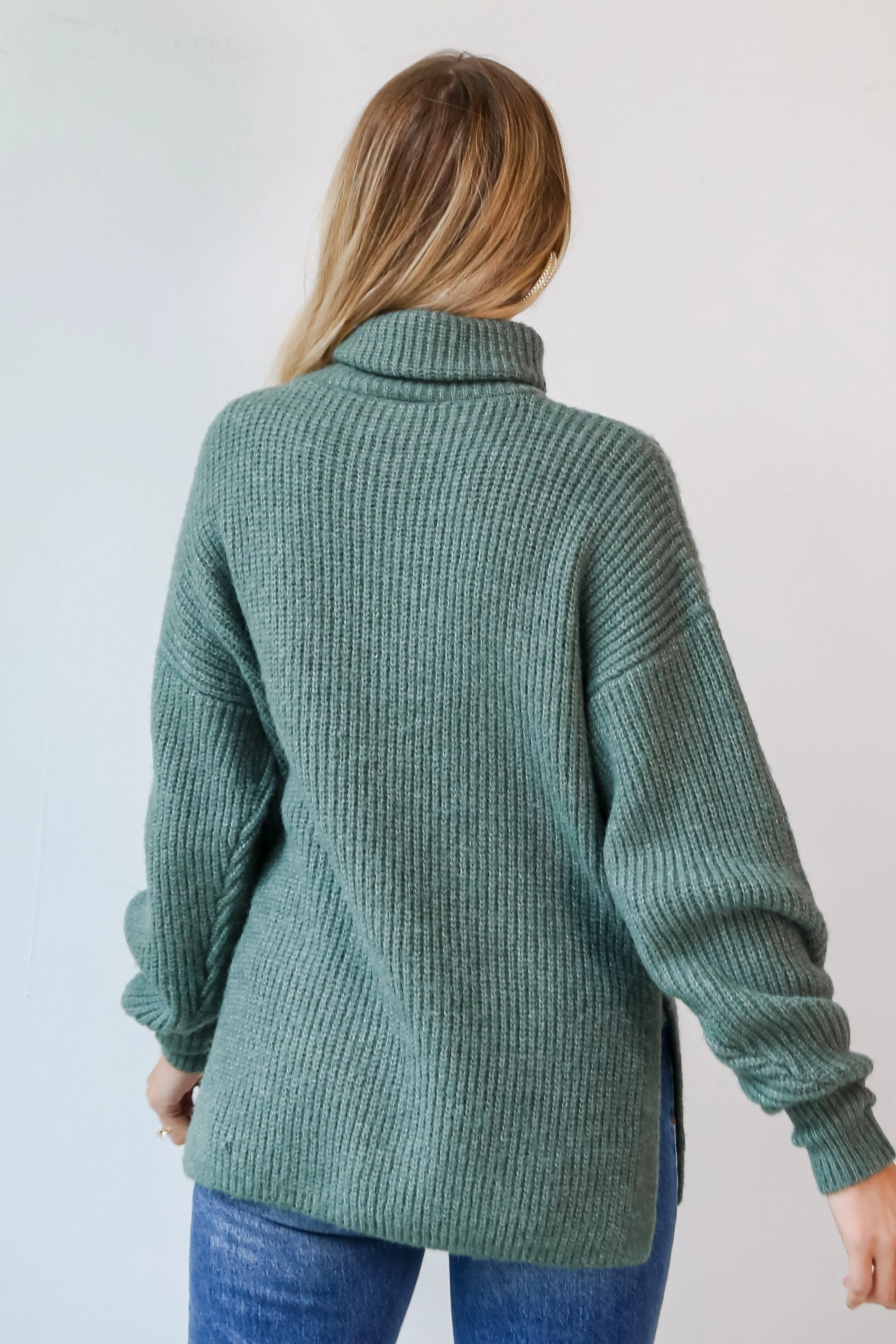 FINAL SALE - Stay Right There Sage Turtleneck Oversized Sweater