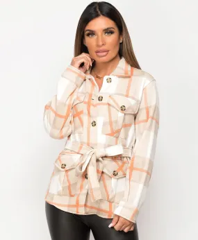 Fleece Oversized Belted Check Shirt Shacket