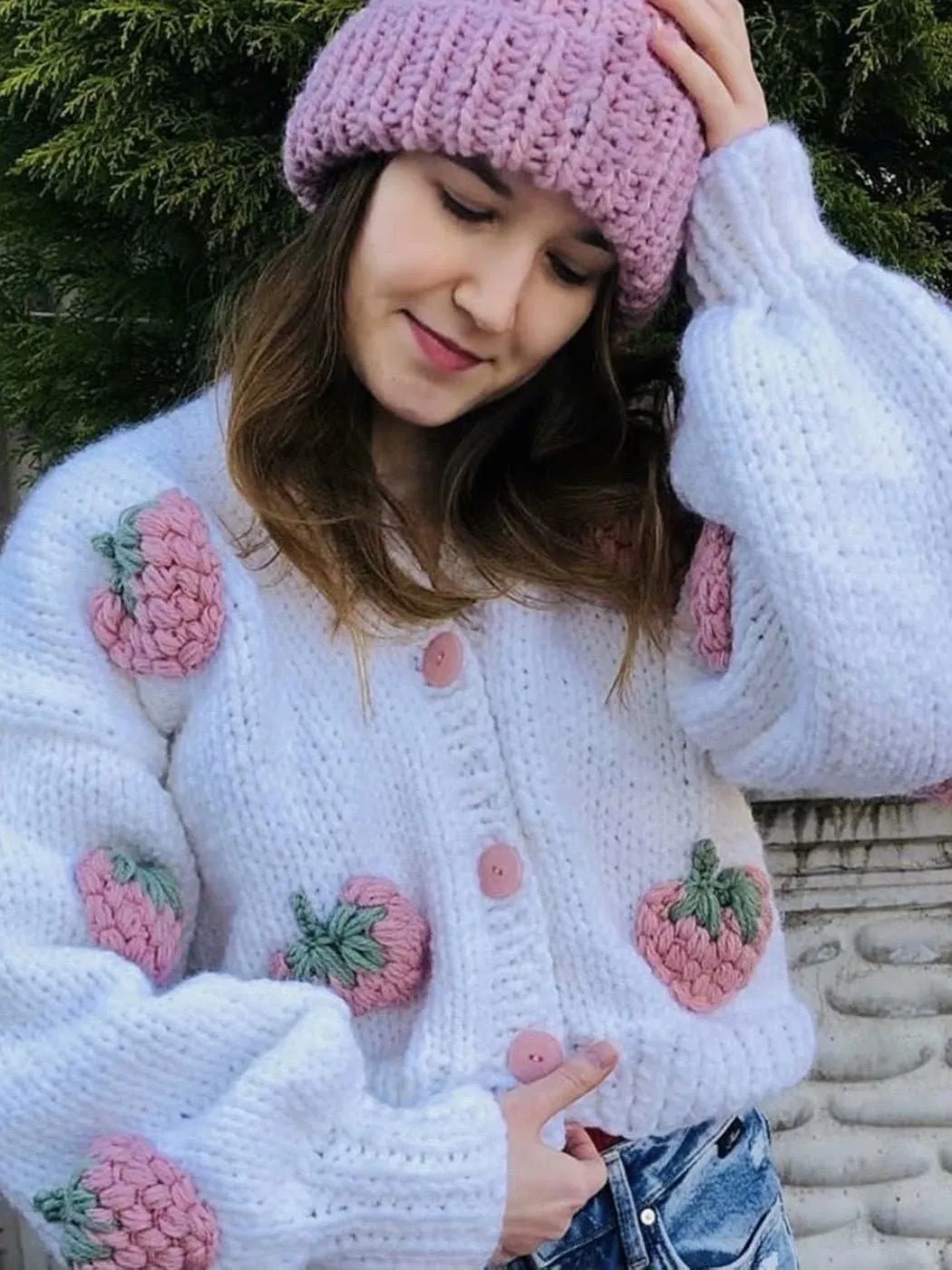 Floral Knitted Cozy Winter Sweater - Warm Loose Bohemian Style