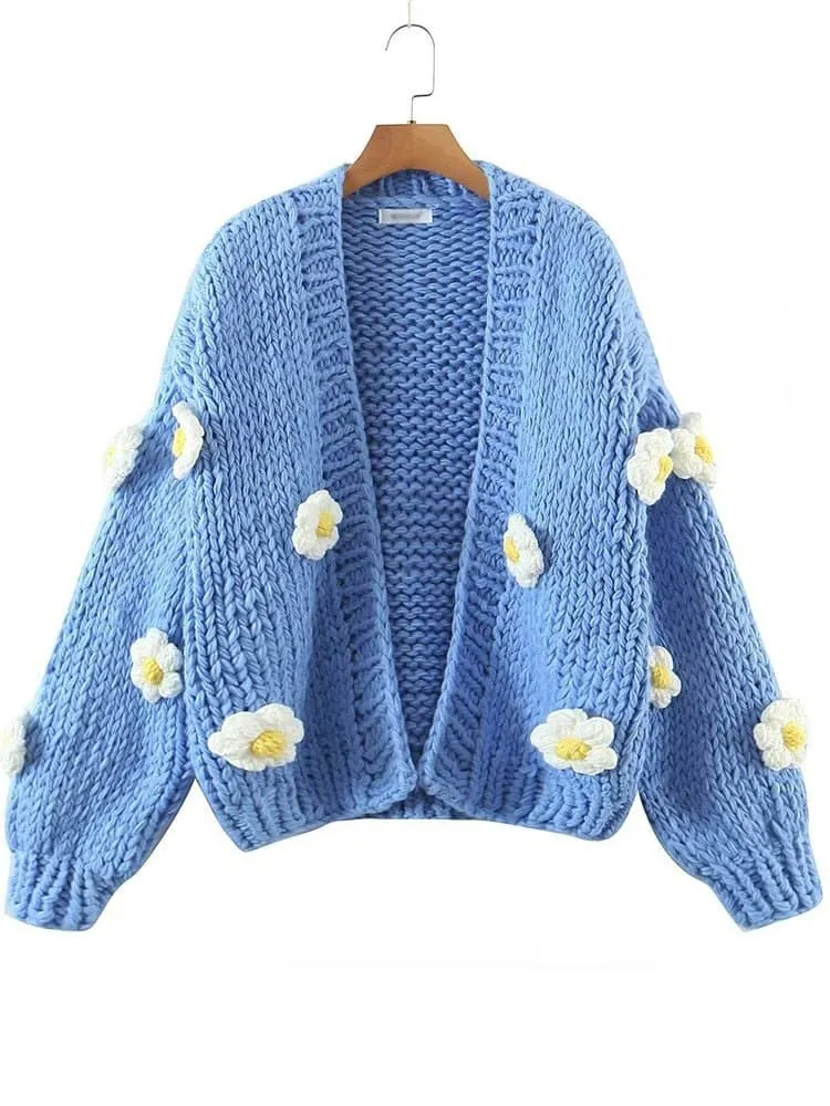 Floral Knitted Cozy Winter Sweater - Warm Loose Bohemian Style