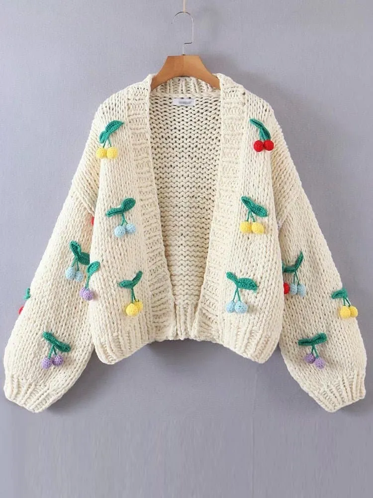 Floral Knitted Cozy Winter Sweater - Warm Loose Bohemian Style