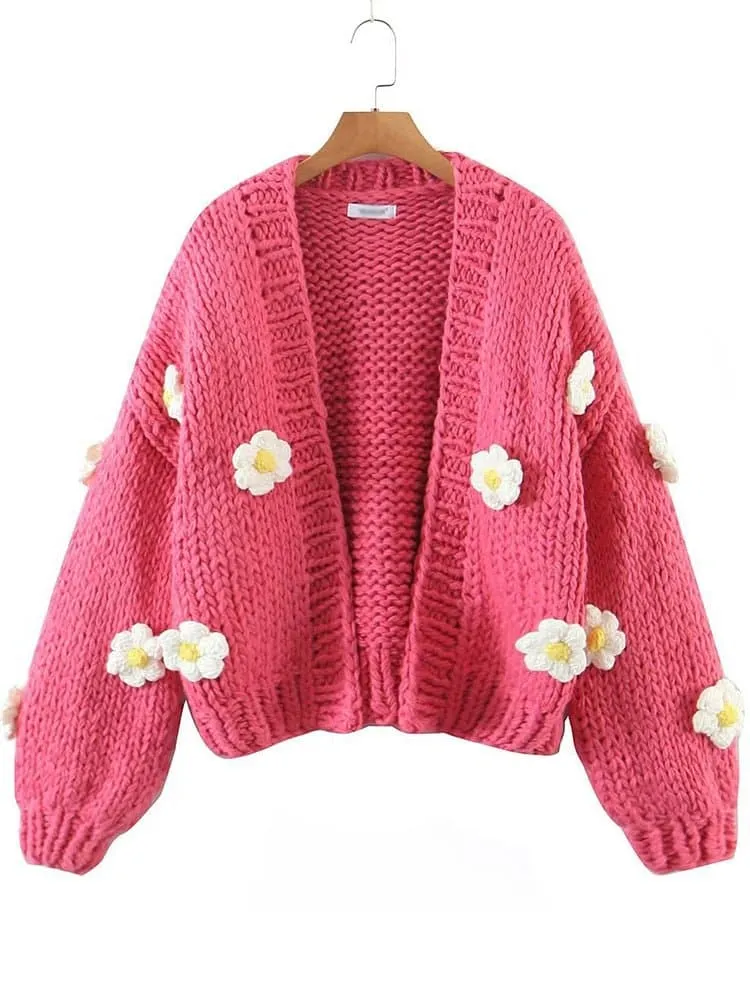 Floral Knitted Cozy Winter Sweater - Warm Loose Bohemian Style