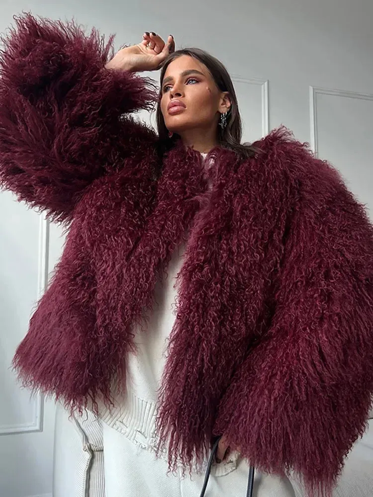 Flytonn-Christmas Thanksgiving Gift New Year's Eve Casual Outfits Chic O Neck Fluffy Full Sleeves Warm Faux Fur Coat Retro Solid Color Loose Cardigan Jacket New Winter Woman High Street Wear