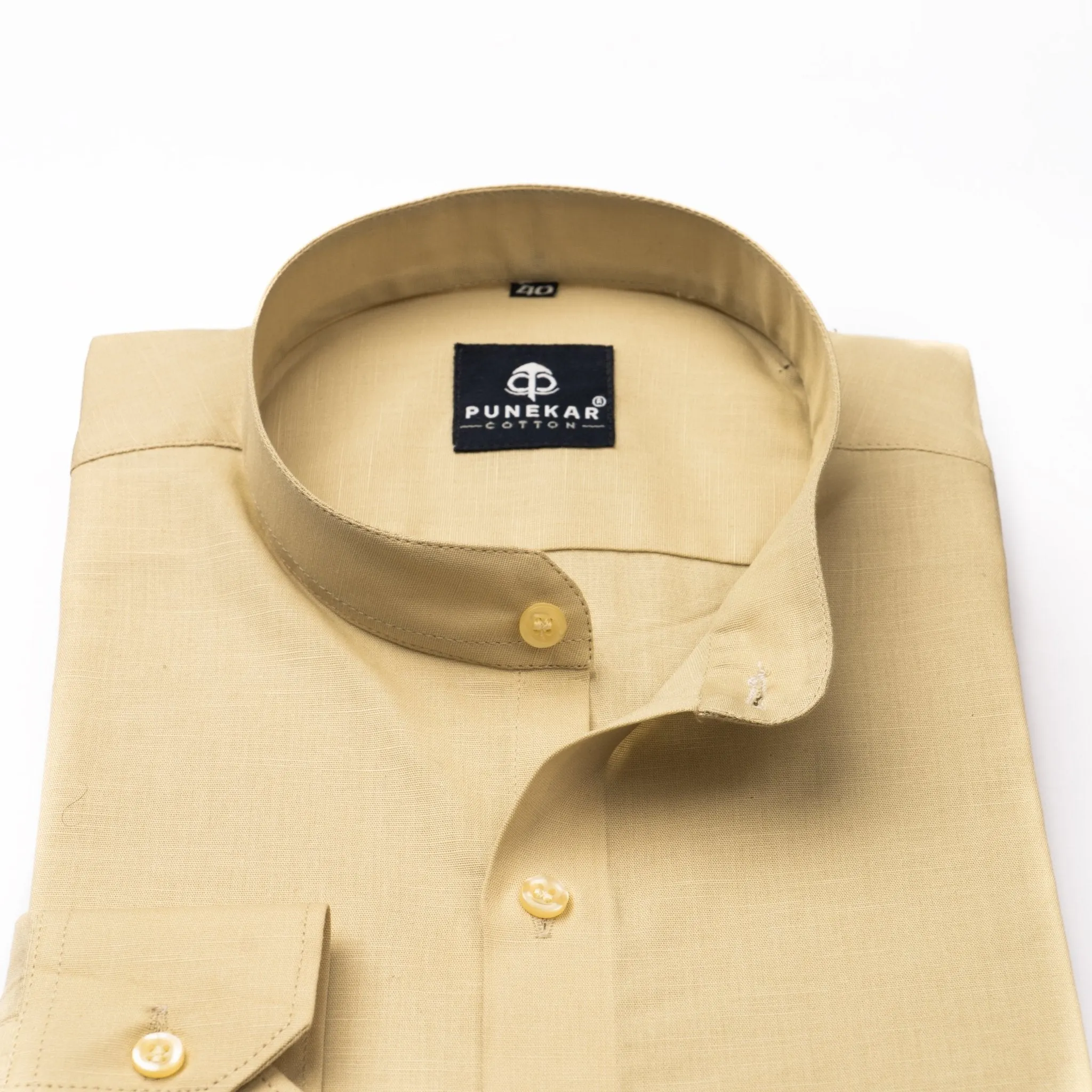 Font Color Band Collar Solid Shirt For Men