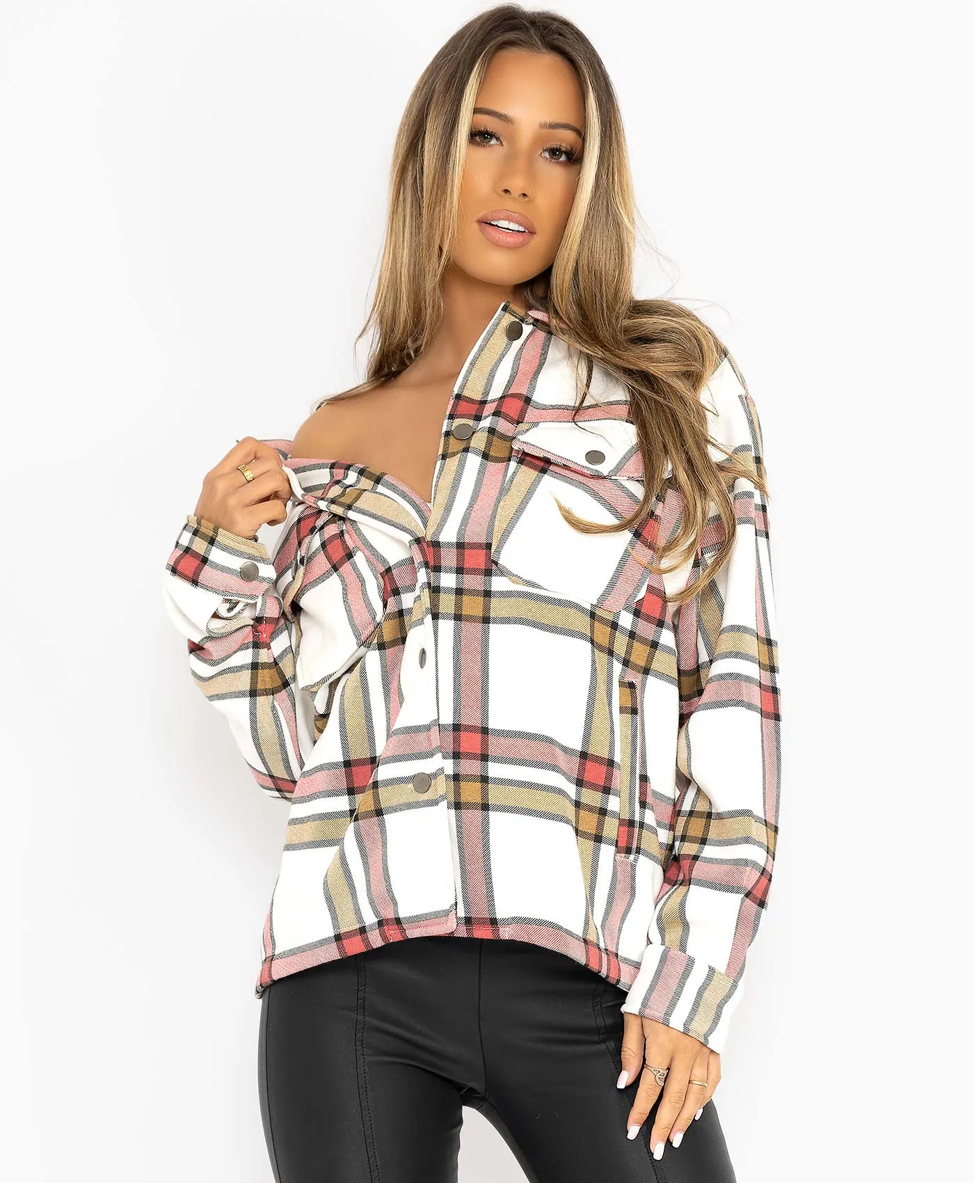 Fuchsia Fleece Oversized Check Shirt Shacket