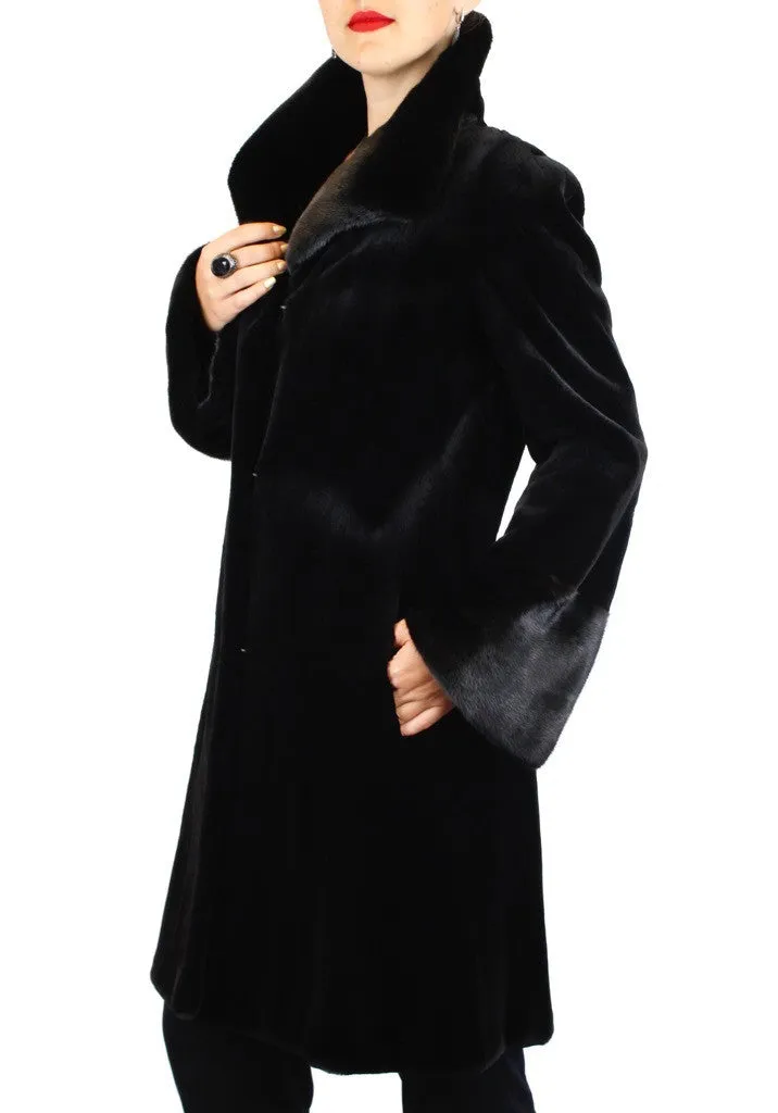 FULLY LET OUT BLACK SHEARED MINK & UNSHEARED BLACKGLAMA MINK FUR 7/8 COAT