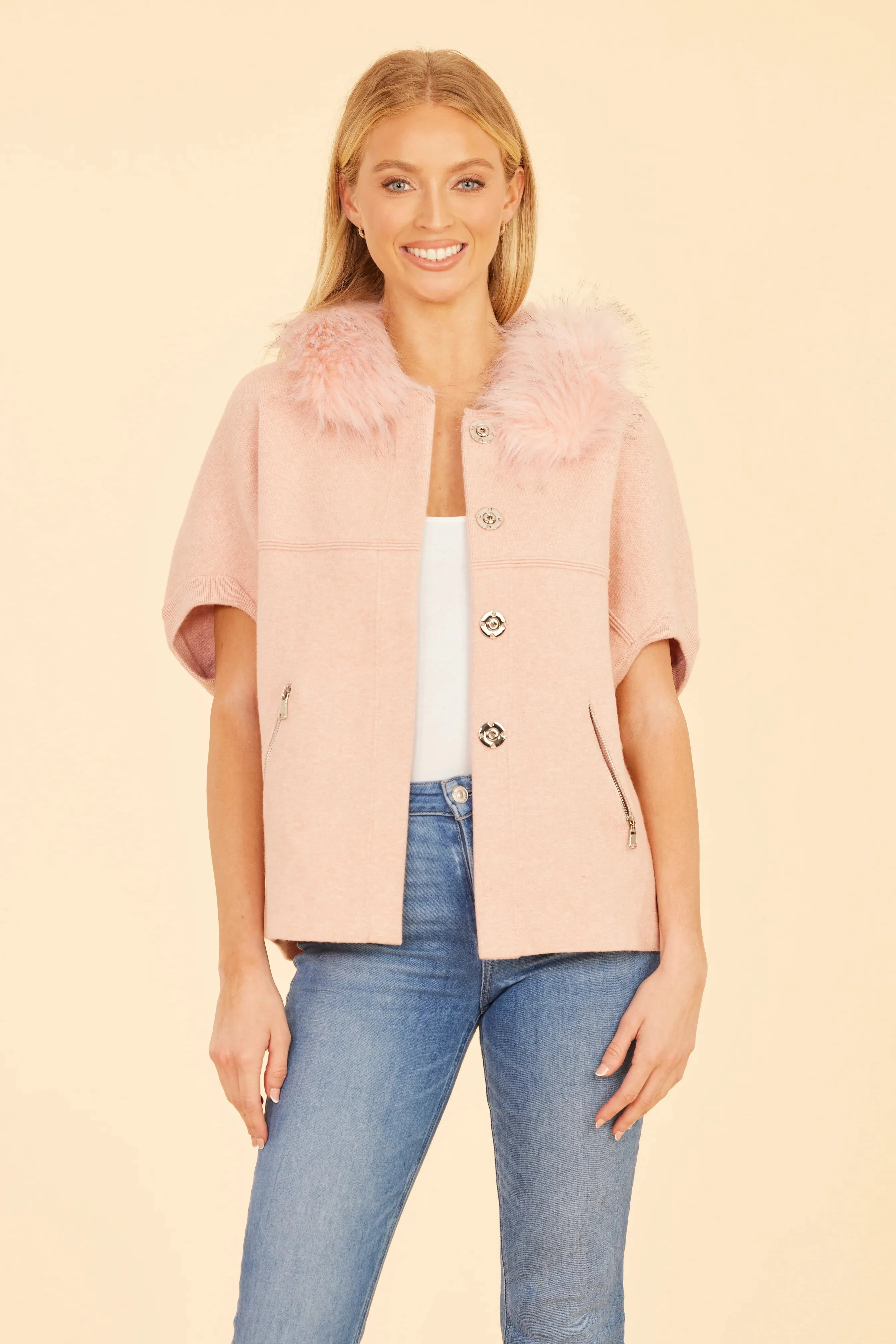 Fur Collar Cape- Blush