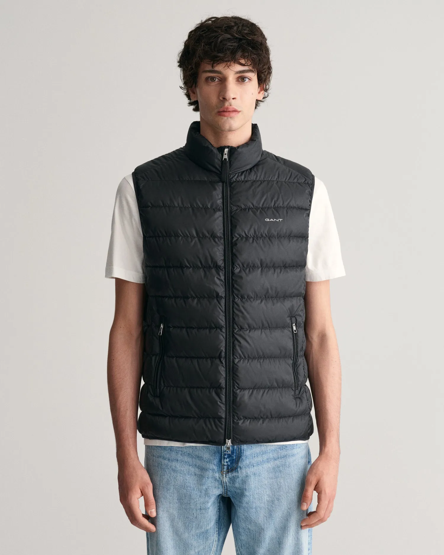 Gant Men Black Solid Stand Collar Sleeveless Puffer Jacket