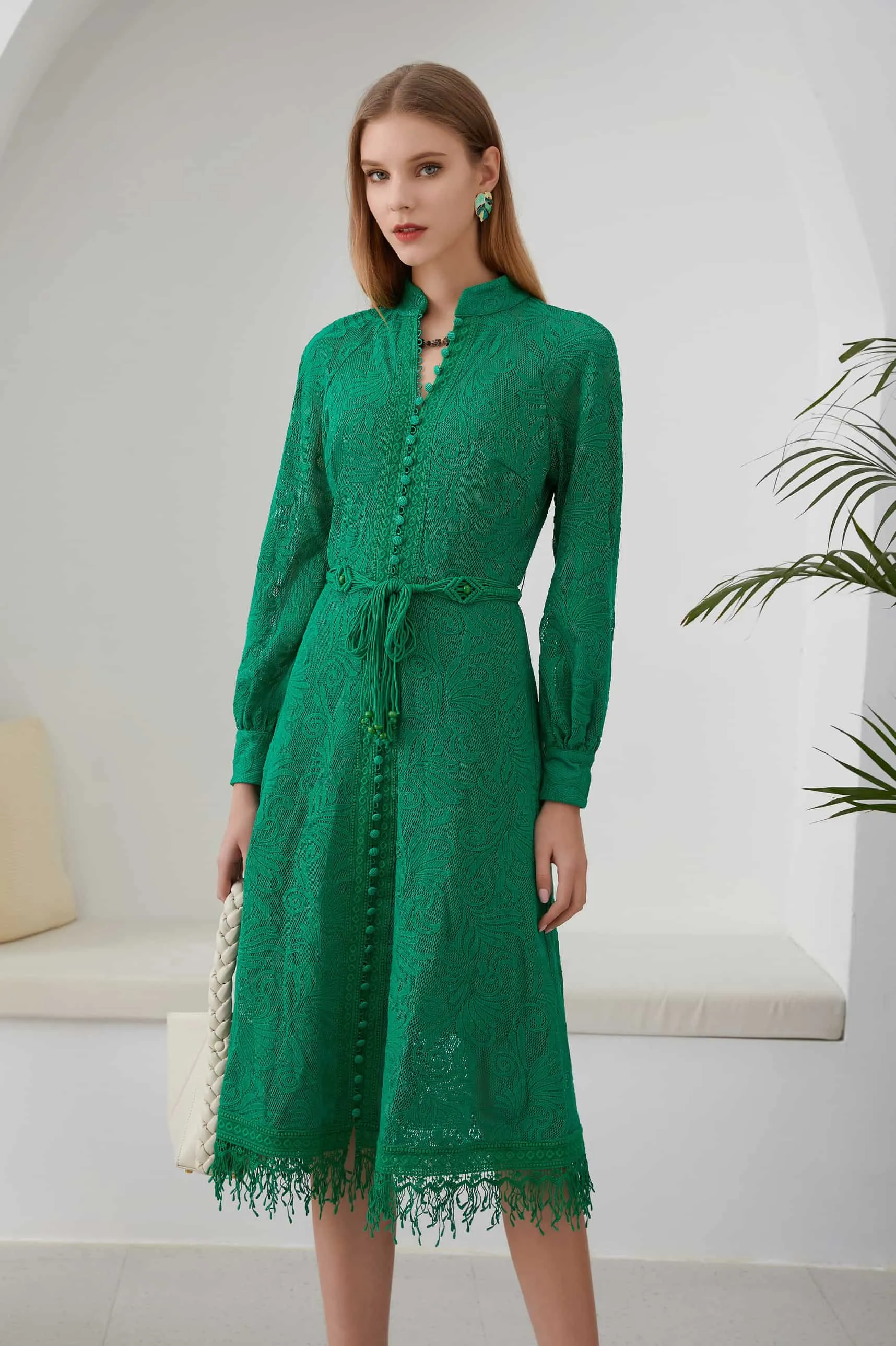 GDS Andree Belted Lace Dress | Green Tambourine