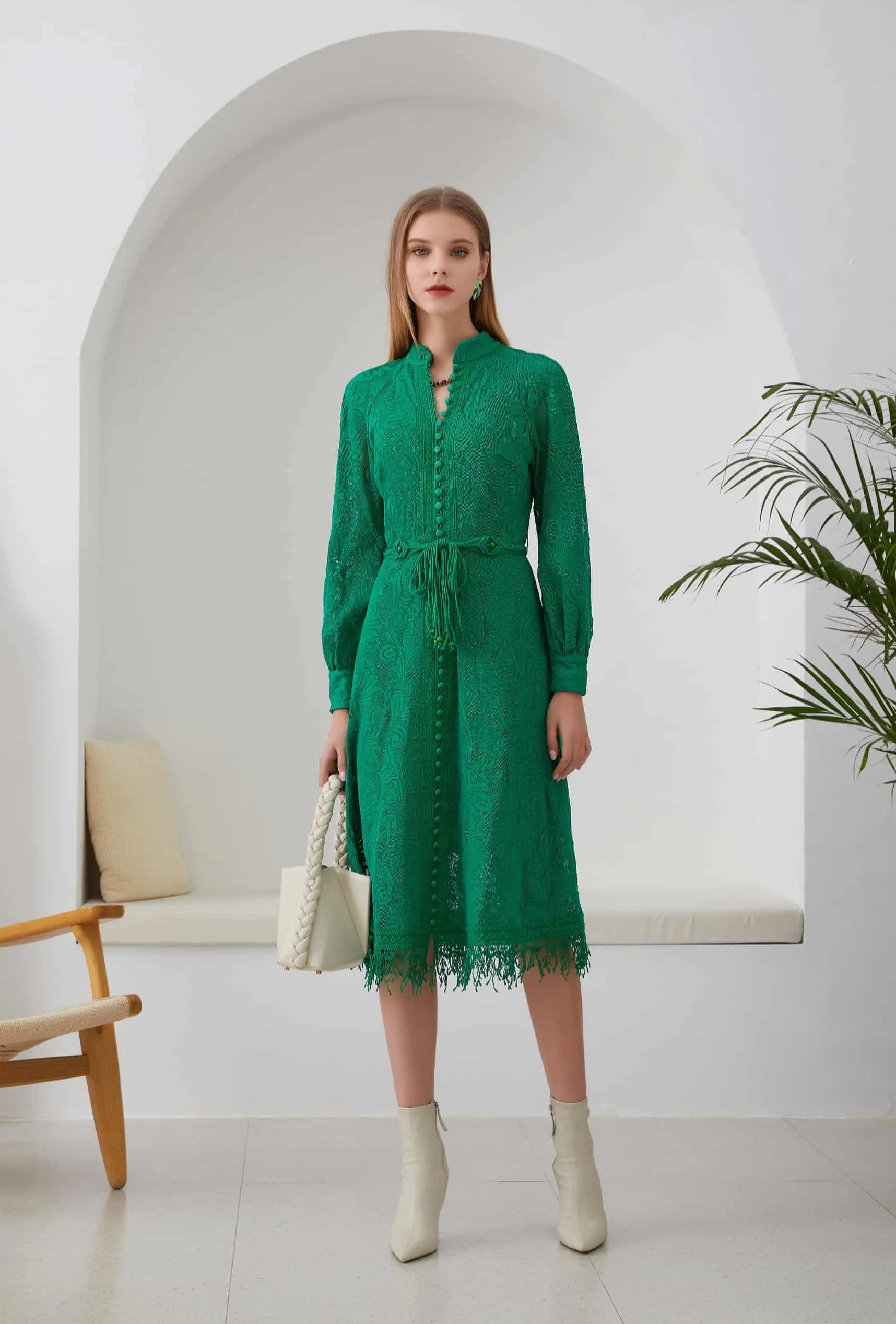 GDS Andree Belted Lace Dress | Green Tambourine