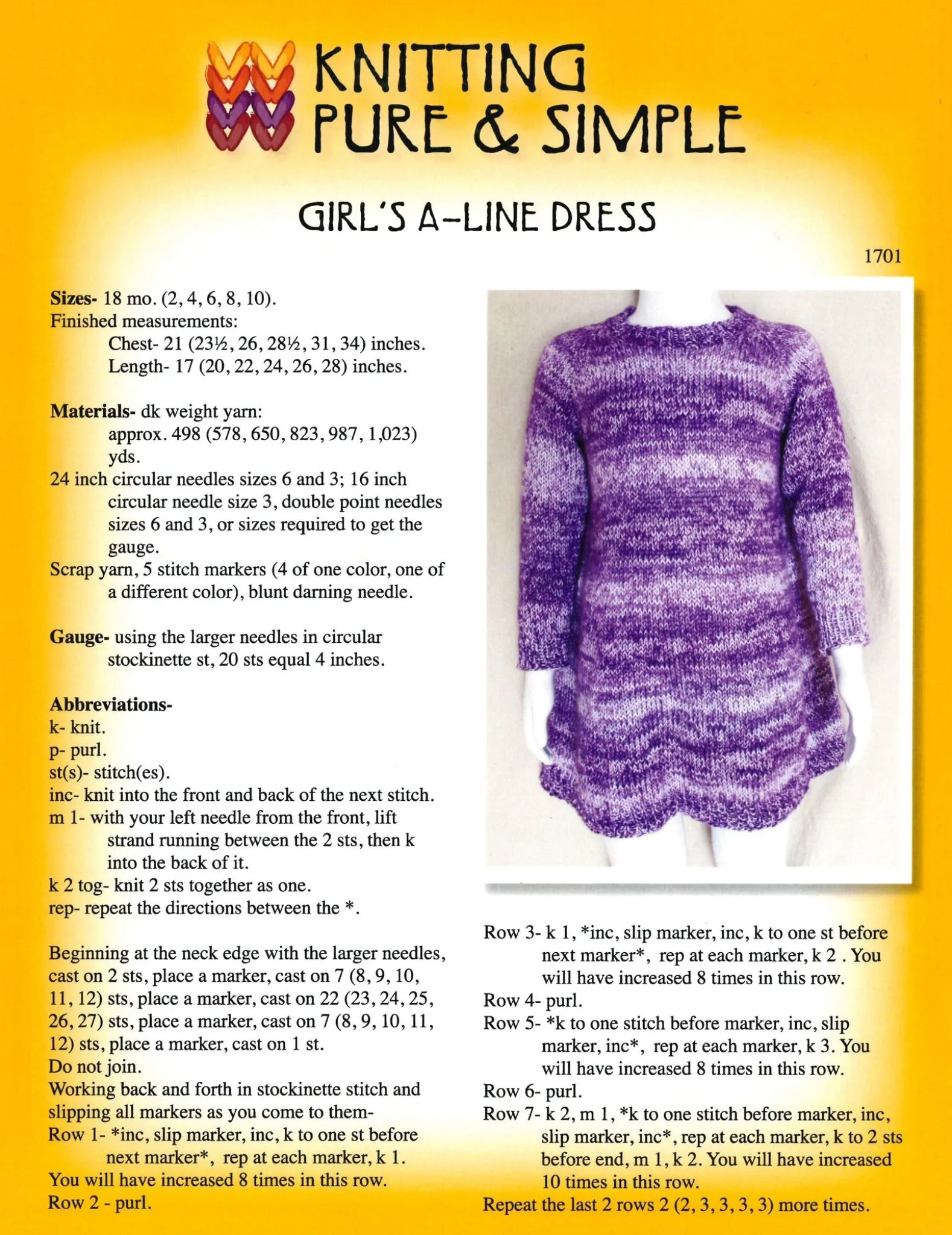 Girl's A-Line Dress by Knitting