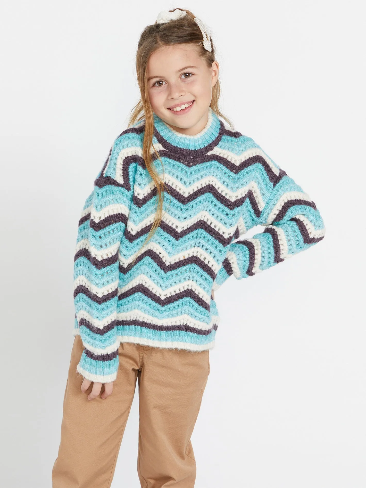 Girls Zigzy Zagzy Sweater - Aqua